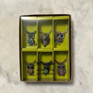 NIB Pier 1 Imports Silver Owls Drink Charms (6 Beaded Owls Set) & Food Spreaders